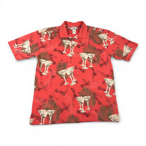 Vintage Caribbean Joe Polo Shirt Adult MEDIUM Orange Martini Tropical Resort Y2K